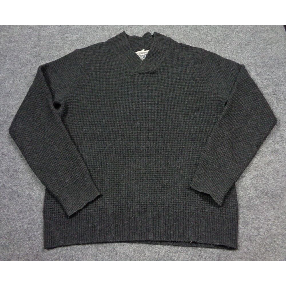 Schott Bros. Wool Blend Waffle Knit Sweater Men's Size M Dark‎ Gray Shawl Collar